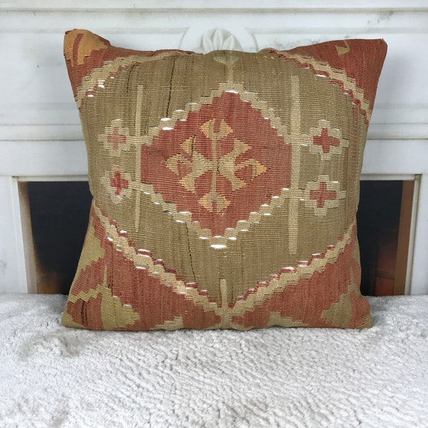 handwoven pillow cover, aztec pillow, indian style pillow, kilim pillow, accent cushion, bedding pillow, corner pillow, 18x18 pillow, 4895