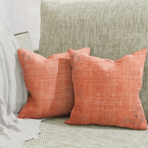 Orange color velvet, Throw pillow cover, Preppy pillow, Washable pillow, Oushak rug pillow, Printed cushion, Retro pillow cover, 4922-02