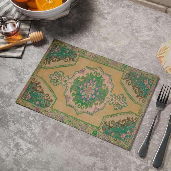 Prächtiges, mit Teppichen bedrucktes Geschirr, ästhetische Chenille-Tischsets, türkisches Teppichdesign, Jubiläums-Tischsets, faszinierende Tischsets, 12531-02