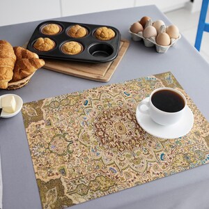Jogos americanos vintage estampados, Jogos americanos exclusivos com estampa de tapete turco, Jogos americanos com padrão Kilim, Decoração de mesa, Jogo americano com design incrível, Jogo americano texturizado, 12789