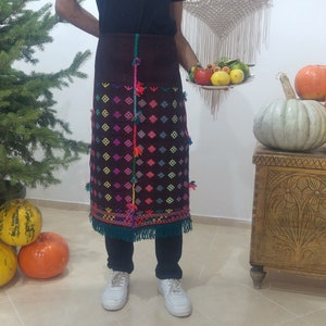 embroidered apron , vintage kilim apron , burgundy color apron , nomadic apron , apron for kitchen , half apron  , gift apron, antique apron