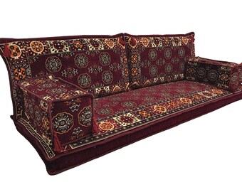 Turkoman kilim pattern sofa, Arabic sofa set, Handmade Floor cushion set, Rest floor couch, Library cushion set, Soft floor couch, FS 36