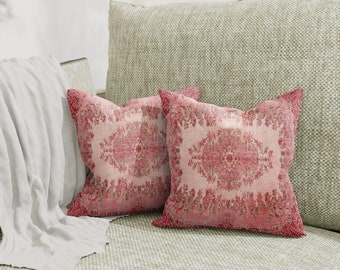 Chenille throw pillow, Trendy color pillow, Pink pillow cover, Bedding pillow, Washable pillow, Oushak rug pillow, Gift pillow case, 2919-01