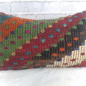 decorative pillow, handmade kilim pillow, bohemian pillow, multi color pillow, 12 x 20 kilim, armchair pillow, decor pillow , 465
