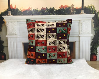 turkish kilim pillow, kilim cushion cover, handmade pillow, decor pillow, 20 x 20 pillow, chair pillow, boho pillow, kilim pillow, 2555