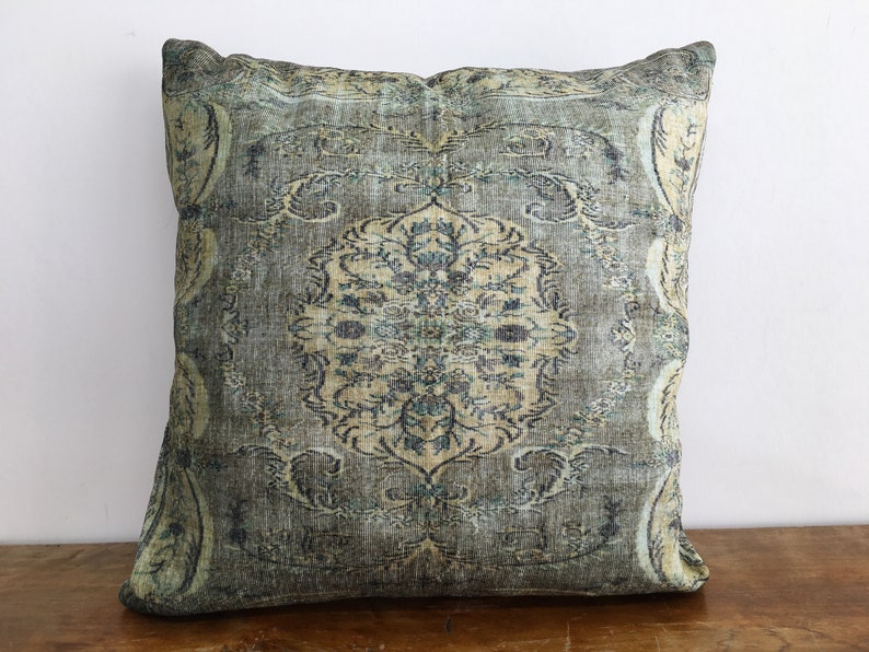 Throw pillow, Green rug pillow, Kilim pillow cases, Turkish pillow cover, Printed on chenille, Nomadic pillow, Aesthetic pillow,