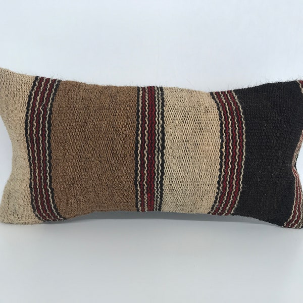 oreiller marron chocolat, oreiller moelleux, oreiller rustique, oreiller de sol, oreiller kilim 8 x 16, oreiller bibliothèque, long coussin, couleur pastel, 2106