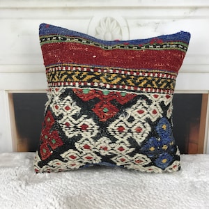 embroidered pillow, couch cushion, handmade pillow cover, 16x16 kilim pillow, turkish cushion cover, couch pillows, decorative pillow, 5033