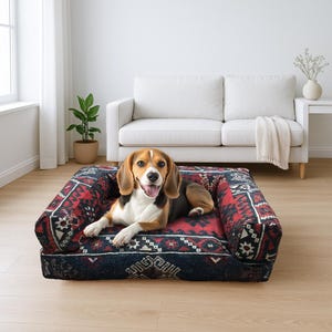 Soft dog bed, Cat bed, Kilim pattern dog bed, Handmade pet bed, Bohemian pet bed, Decorative dog bed, Pet rest corner, 8020-01