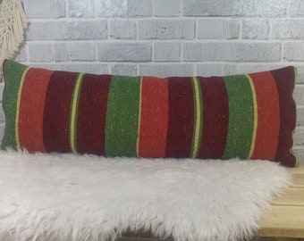 bench pillow, kilim pillow, kilim cushion, handmade kilim pillow, bedding pillow, 12 x 36 kilim pillow, decorative sofa pillow ,  848