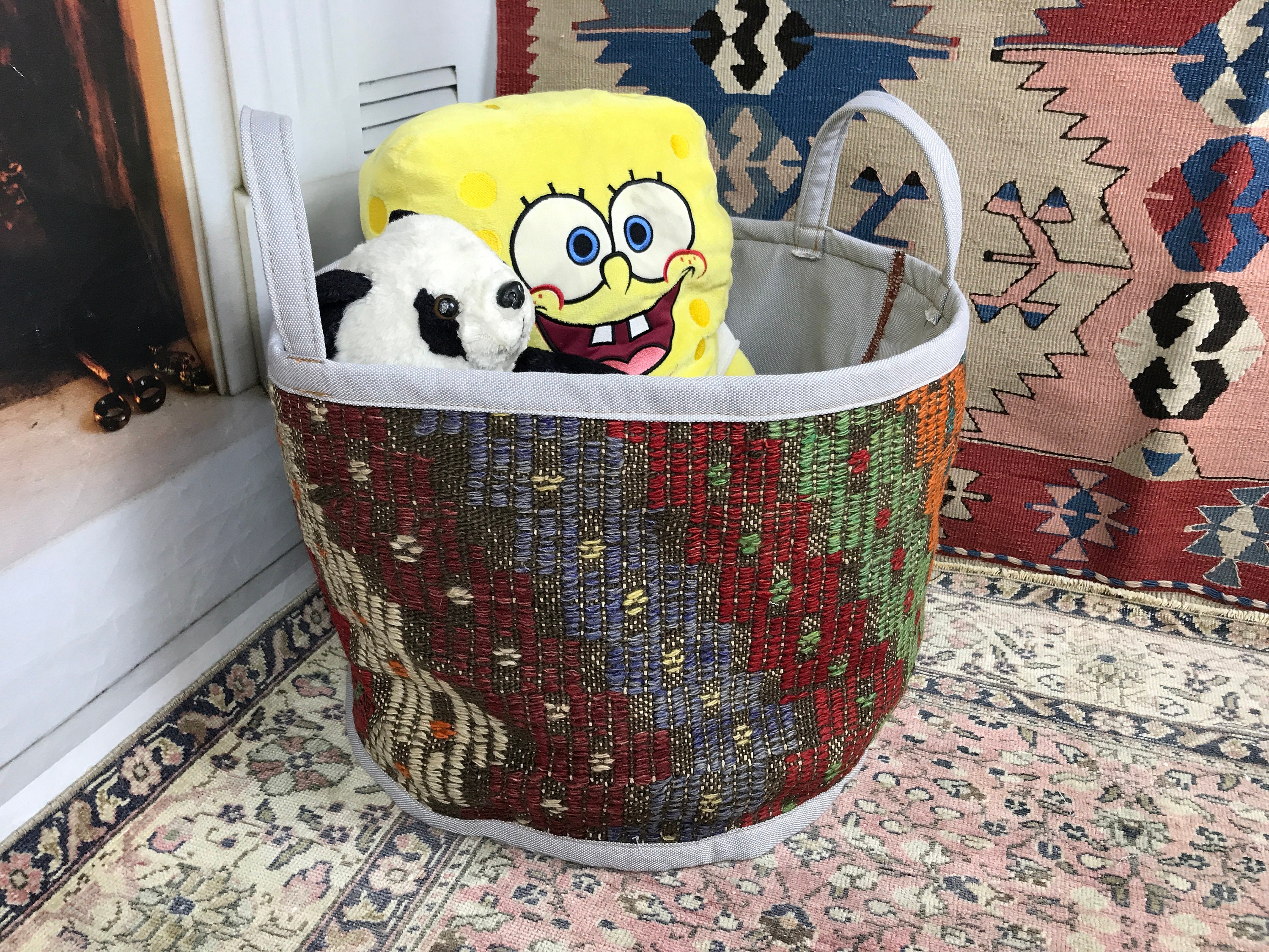 Turkish Rug Basket, Toy Storage Kids Room Organizer, Hobby