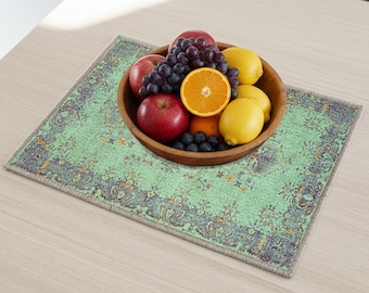 Turkish Table Placemats: Vintage Rug Inspired, Wipeable, Non-Slip 6936-02