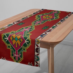 Kilim pattern table runner, Red color runner, Runner for dinning room, Durable table runner, Elegant runner, Easy to clean runner, 12926