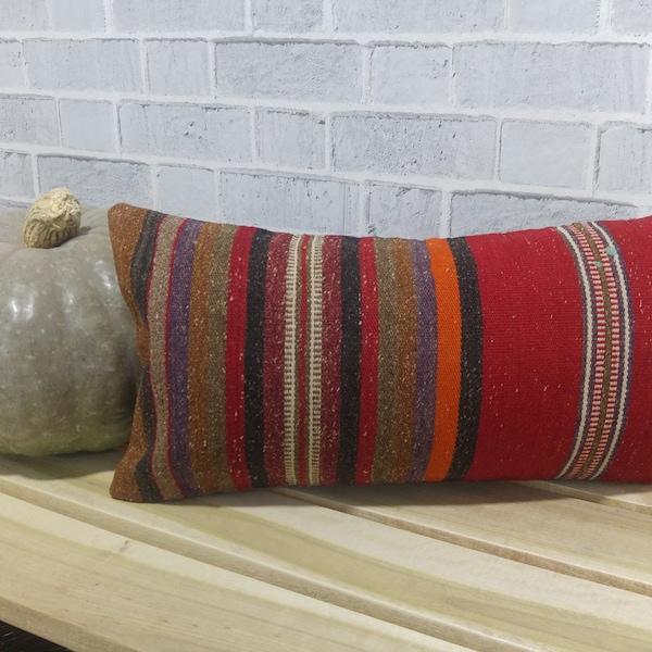 bathroom decor pillow , kilim pillow , 10 x 20 boho pillow , handmade pillow , kilim pillow , striped pillow , oriental kilim pillow , 241