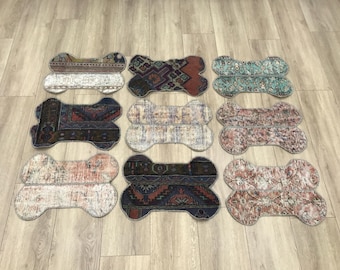 Colorful Boho Pet Mat, Bone Shaped Kilim Rug for Dogs, Handcrafted Dog Food Station Mat, Tribal style Pet Mats, Unique Boho-Chic Pet Mats