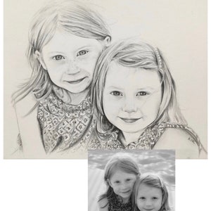 Hand Drawn Portraits | Original Art | Graphite on Bristol Board | Pencil | Daughters | Family Portrait