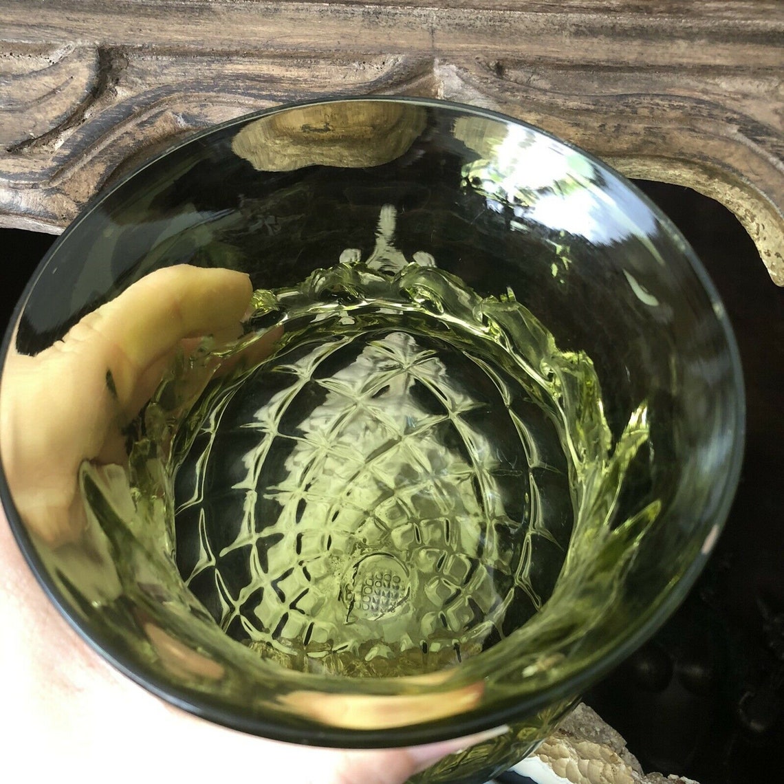 Green Diamond Quilt Pattern Glass Vase Rigaree Collar Etsy