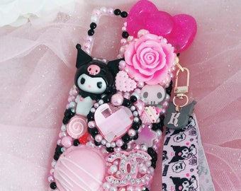 Pink black pastel goth creepy lollipop decoden case for iphone samsung
