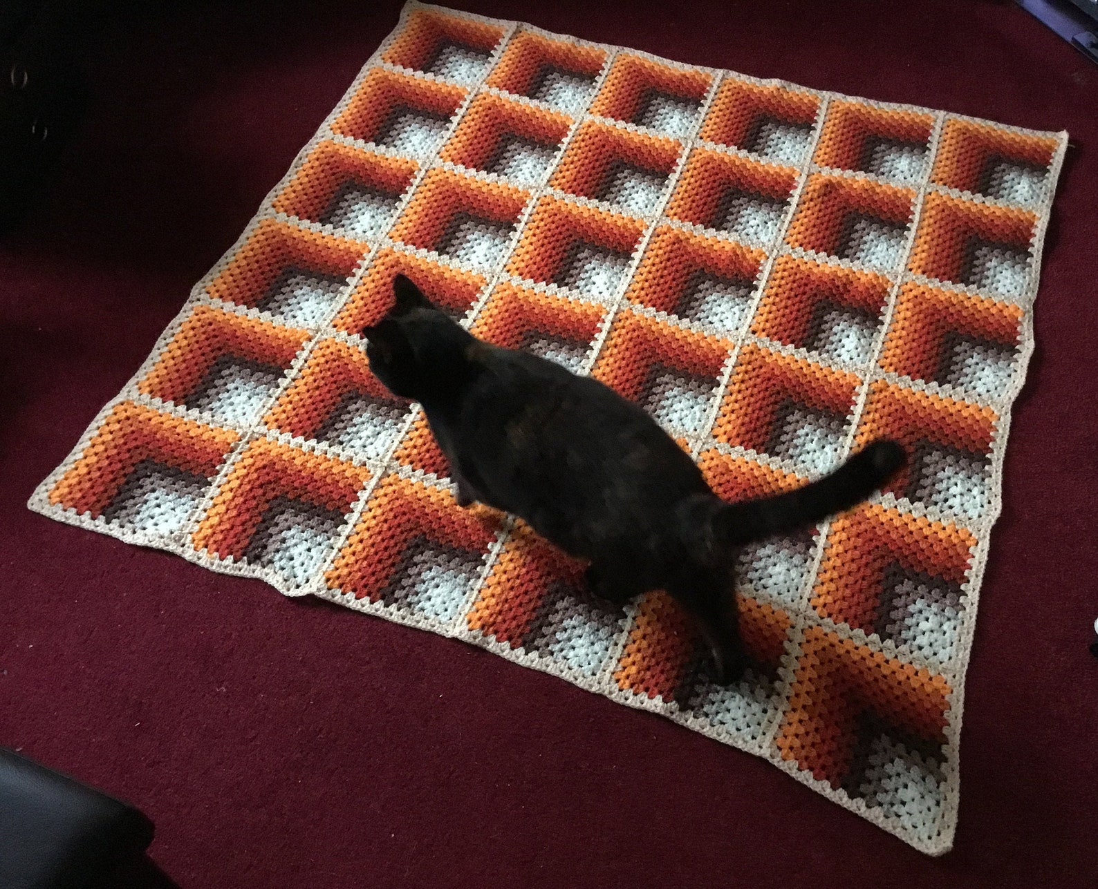 Optical Illusion Crochet Blanket / Throw Attic Windows Cushty Retro 60s