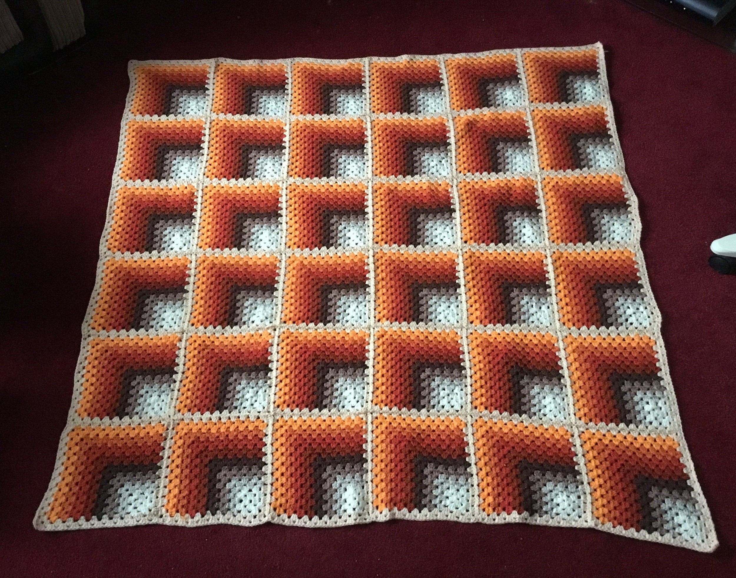 Optical Illusion Crochet Blanket / Throw Attic Windows Cushty Retro 60s