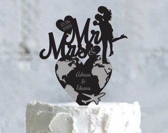 Adventure wedding mr and mrs cake topper travel,Travel theme wedding destination cake topper,airplane wedding names mr mrs cake topper,a603