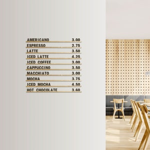 Quadro de menu montado na parede, quadro de menu alterável, quadro de exibição de menu, exibição de menu de café, trilho de menu alterável, menu de cafeteria, menu de barbearia, H1