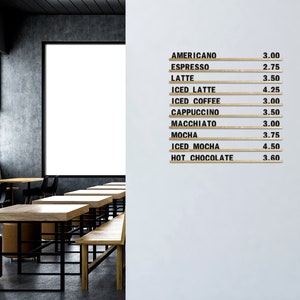 Wall Mounted Menu Rails with Changeable Letters,Menu Display Board,Hanging Cafe Menu Rails,Changeable menu rails,Modern Coffee shop menu,H1