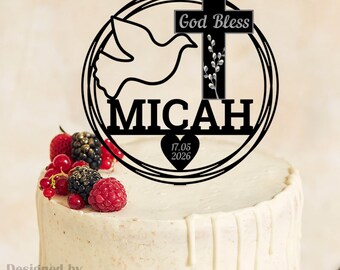 Baptism Cake Topper, God Bless Cake Topper, Custom Christening Cake Topper, Personalized Communion Cake Topper, Name Cake Topper, a1058