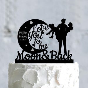 Moon wedding cake topper, Love you to the moon and back cake topper, Mr and Mrs crescent cake topper, Bride and groom cake topper, a618