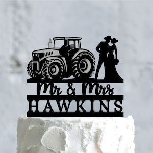 Tractor wedding cake topper, Farmer wedding cake topper, Country couple cake topper, Farm bride and groom cake topper, Tractor topper, a942