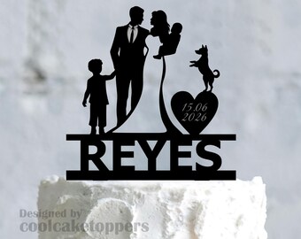 Family Cake Topper, Wedding Cake Topper, Dog Cake Topper, Custom Cake Topper with Baby Boy, Child Cake Topper, Acrylic Cake Topper, a887