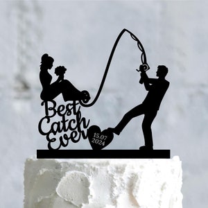 O melhor topo de bolo de todos os tempos, topo de bolo de noivo puxando a noiva, topo de bolo de casamento de pesca, topo de bolo de pesca engraçado, topo de pescador, a897