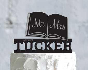 Book fan mr and mrs topper wedding,book lovers wedding personalized topper,book couple reading wedding literary mr and mrs cake topper,a800