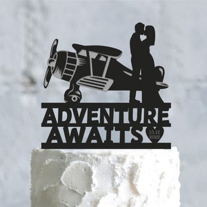 Adventure awaits airplane wedding travel cake topper,vintage airplane wedding topper,airplane party air force wedding cake topper,a918