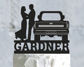 Custom Pickup Truck Wedding Cake Topper, Mr & Mrs, Personalized Cake Decor, a914