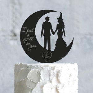 Moon cake topper Halloween,bridal shower cake topper,Halloween wedding cake topper,I put a spell on you engagement cake topper,a934