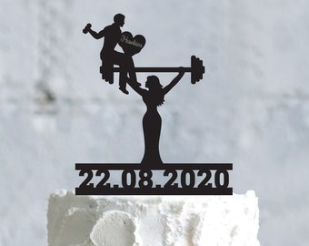 Funny gym fitness wedding mr and mrs topper,Gym crossfit wedding  bride and groom cake topper,fitness mr and mrs wedding cake topper,a645