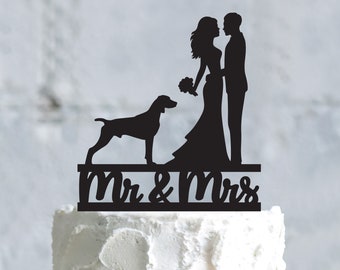 Pointer hunting dog bride and groom cake topper dog,pointer dog mr mrs last name cake topper with dog,german pointer dog cake topper,a688