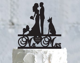 Doberman pomeranian mr and mrs cake topper,pomeranian puppy doberman pinscher custom topper dobermann,doberman dog cake topper wedding,a679