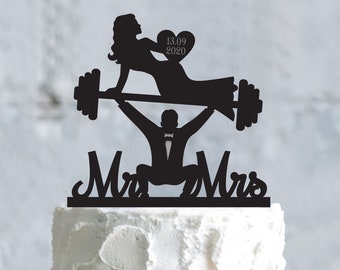 Wedding Cake Topper, Weightlifting Cake Topper, Gym Cake Topper, Funny Mr and Mrs Cake Topper, Wedding Gift, Acrylic Cake Topper, a648