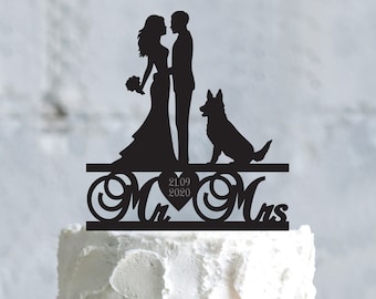 German shepherd bride and groom cake topper black shepherd,shepherd dog mr mrs personalized topper,custom german shepard cake topper,a682