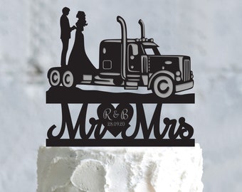 Truck Wedding Cake Topper, Custom Mr and Mrs Wedding Gift, a810