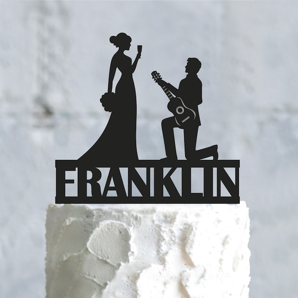 Custom wedding musician  acoustic guitar couple cake topper,wedding musician guitar player bride groom topper,guitar wedding topper,a875