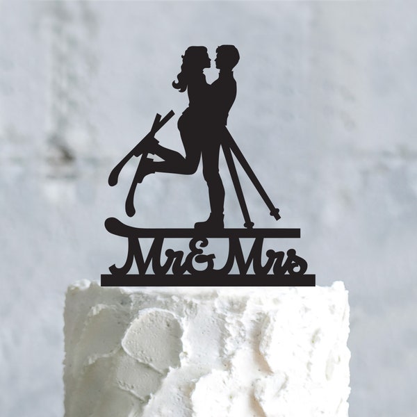 Snow ski custom wedding outdoor cake topper,ski winter ski cake toppers,ski mountain theme personalized mr and mrs cake topper,a697