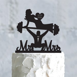Wedding Cake Topper, Weightlifting Cake Topper, Gym Cake Topper, Funny Mr and Mrs Cake Topper, Wedding Gift, Acrylic Cake Topper, a648