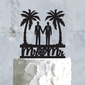 Gay Cake Topper, Wedding Cake Topper, Mr and Mr Cake Topper, Custom Palm Tree Cake Topper, Acrylic Cake Topper, Gay Wedding Gift, a763