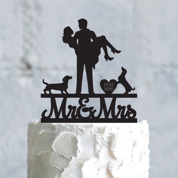 Dachshund bride and groom cake topper dog,dachshund wirehaired mr mrs wedding personalized topper,custom dachshund weiner cake topper,a681