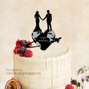 Wedding Cake Topper, Travel Cake Topper, Custom Cake Topper, Acrylic Cake Topper, Wedding Gift, Rustic Cake Topper, Couple Cake Topper, a645