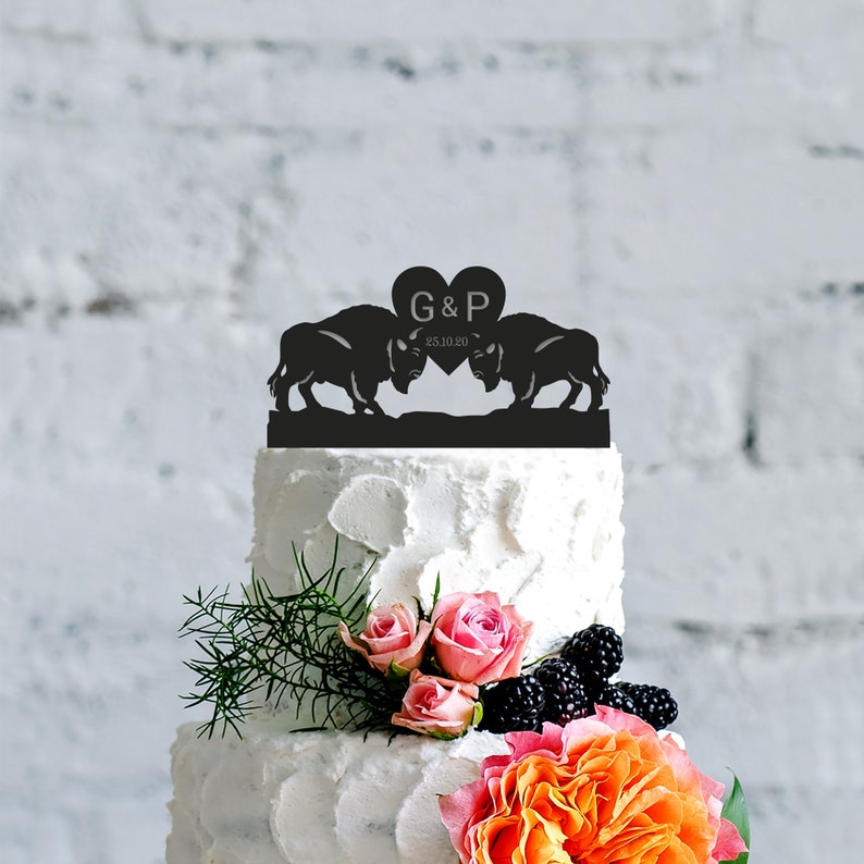 Custom American Buffalo Bison Couple Wedding Cake Topper Etsy