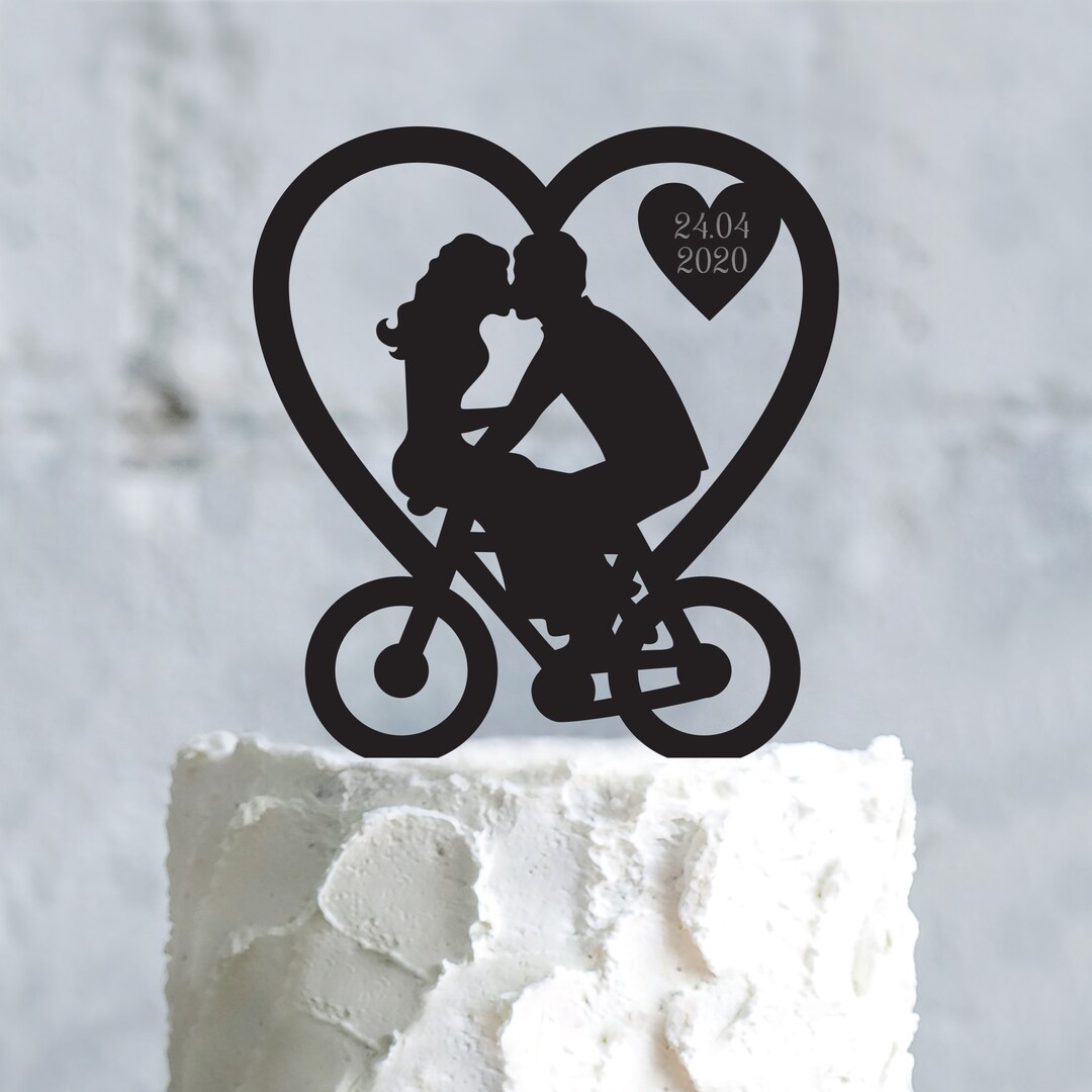Wedding Bicycle Heart Unique Cake Topper Date,bicycle Lover Bride and ...